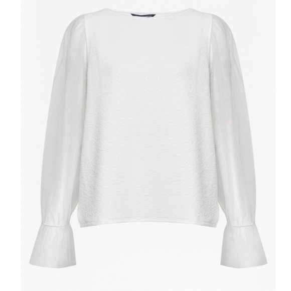 French Connection Long Sheer Sleeve White Blouse Top S - Picture 3 of 10